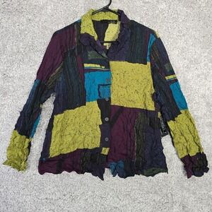Liv by Habitat Top Womens Medium Colorful Crinkle Button Up Art To‎ Wear